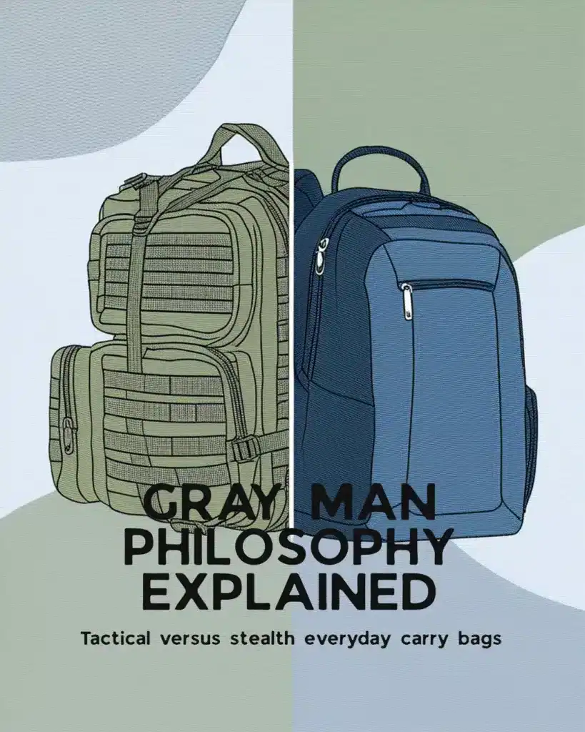 Backpack illustration contrasting tactical vs. stealth design for everyday travel; adventure-ready luggage for outdoor and urban exploration.
