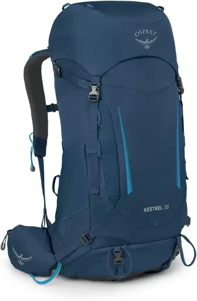High-capacity Osprey Kestrel 38 hiking backpack designed for outdoor adventures, featuring ergonomic straps, multiple compartments, and durable weather-resistant material for backpacking trips.