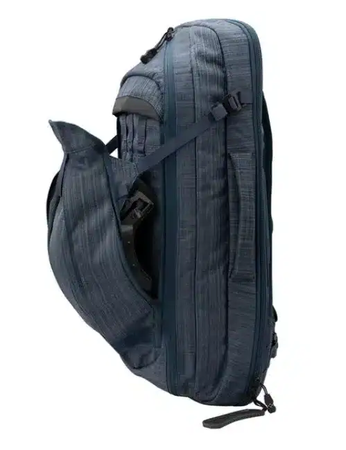 Durable navy blue adventure hiking backpack with multiple compartments and ergonomic design, ideal for outdoor travel and trekking.
