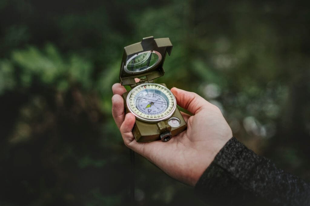 Orienteering compass used with topographic map