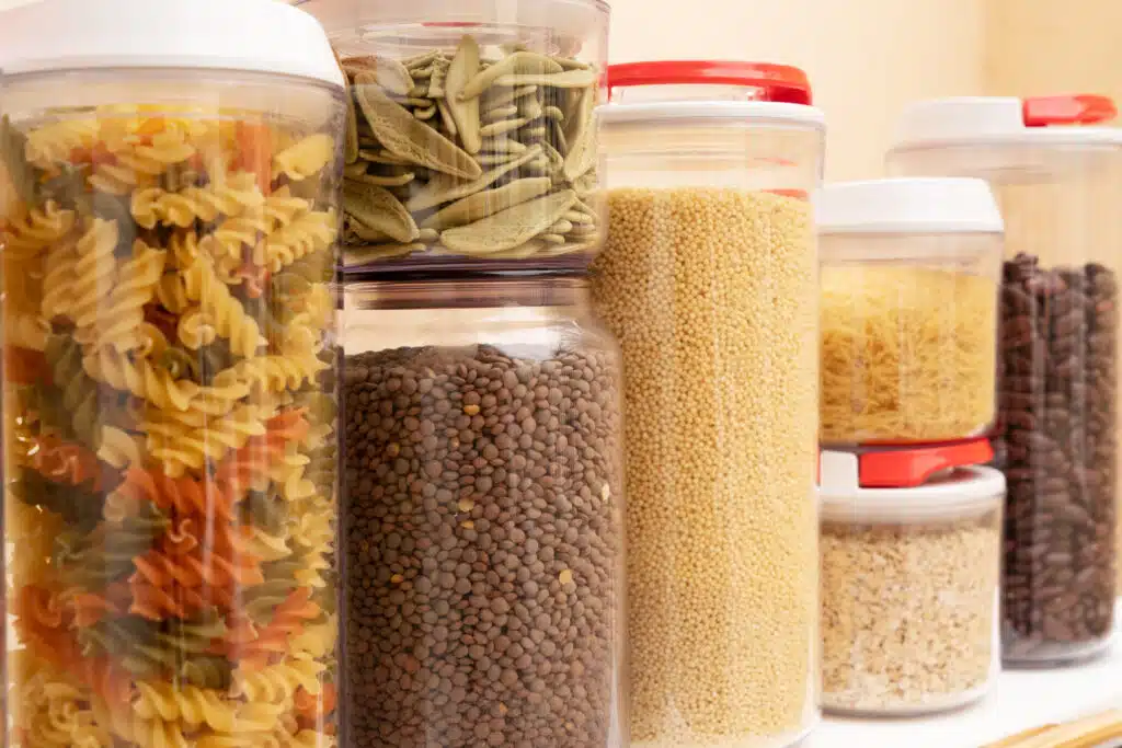 Mid‑term prepper pantry with food for shelter‑in‑place