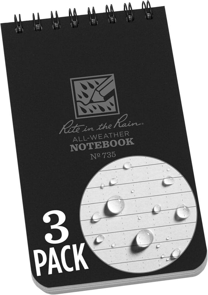Waterproof field notebook and pencil on topographic map