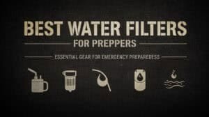 Water filters for preppers, essential gear for emergency preparedness, with different types including straw filters, pump filters, and water purification tablets for outdoor survival.
