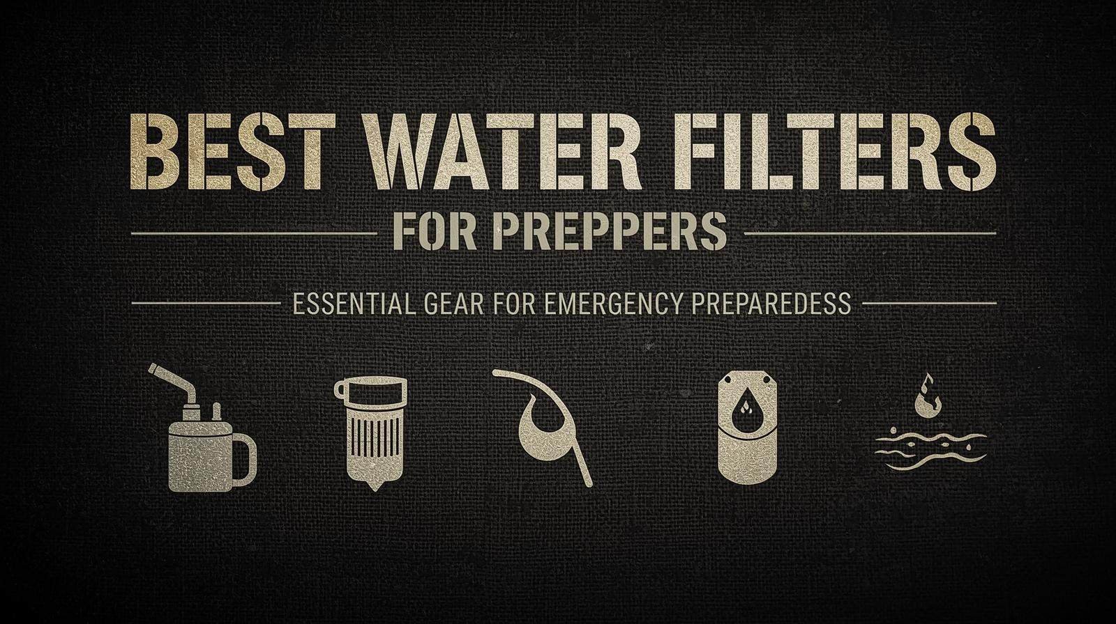 Water filters for preppers, essential gear for emergency preparedness, with different types including straw filters, pump filters, and water purification tablets for outdoor survival.