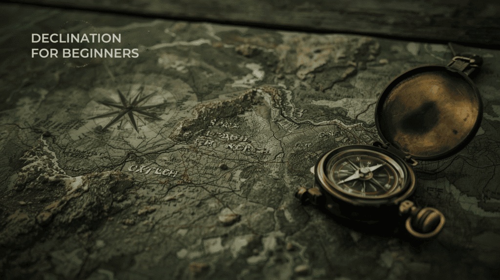 Antique compass on a vintage map with a notebook, symbolizing adventure and navigation for beginner explorers and outdoor enthusiasts.