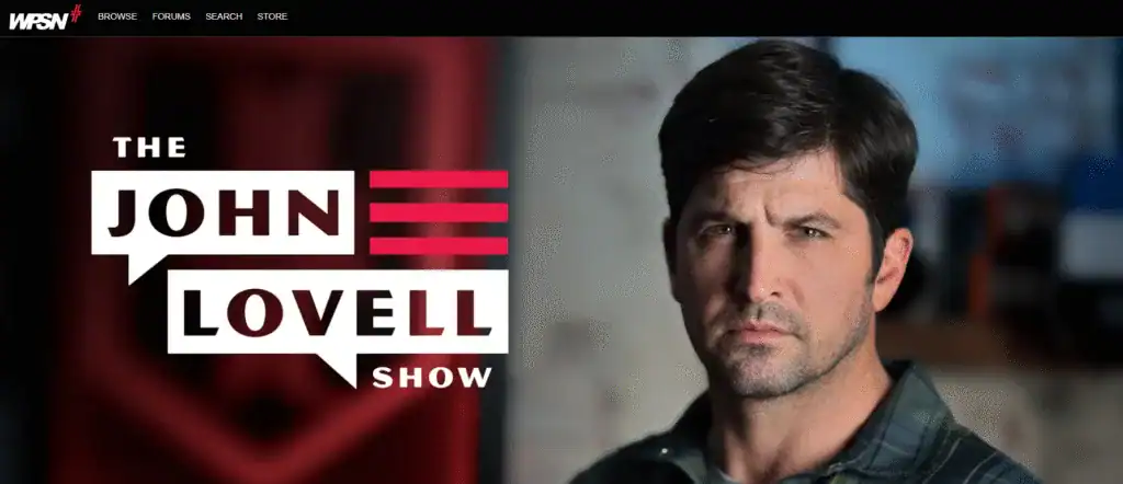 John Lovell Adventure Wiser show promotional image featuring a serious-looking man with dark hair and a beard, emphasizing outdoor survival skills, adventure tips, and tactical training for outdoor enthusiasts.