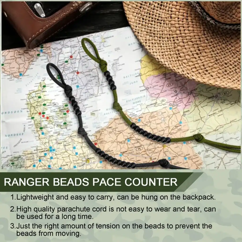 3pcs Ranger Beads pace Counter for Hiking,Long Distance Swimmers Counter,Consists of Parachute Cord and pace Counter Beads,16 Inches Land Navigation kit