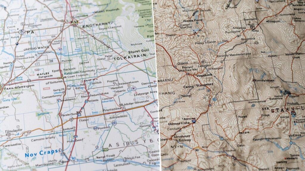 Detailed topographic and road maps of different regions, ideal for outdoor adventure planning and navigation. Perfect for hiking, camping, and exploring remote destinations with accurate geographic information.