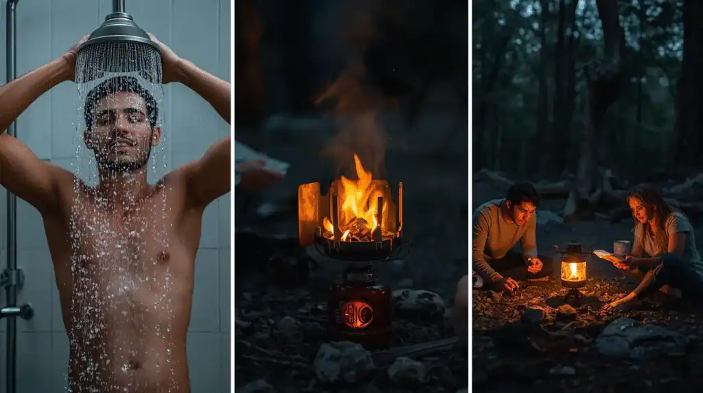 Refreshing outdoor shower experience for adventure seekers at Adventure Wiser.