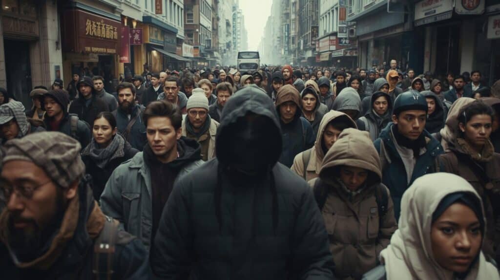 Urban crowd scene with subtle figure demonstrating invisibility
Specifications:Wide-angle street scene with busy pedestrians
Busy urban street demonstrating Gray Man blending techniques