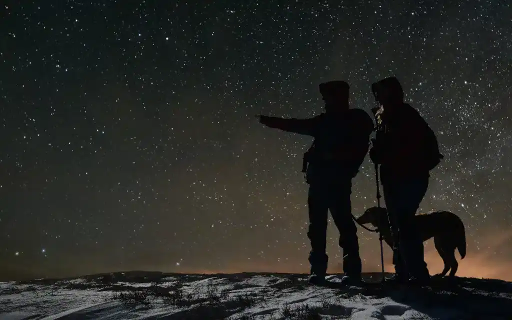 Using the Big Dipper to find Polaris and navigate at night.