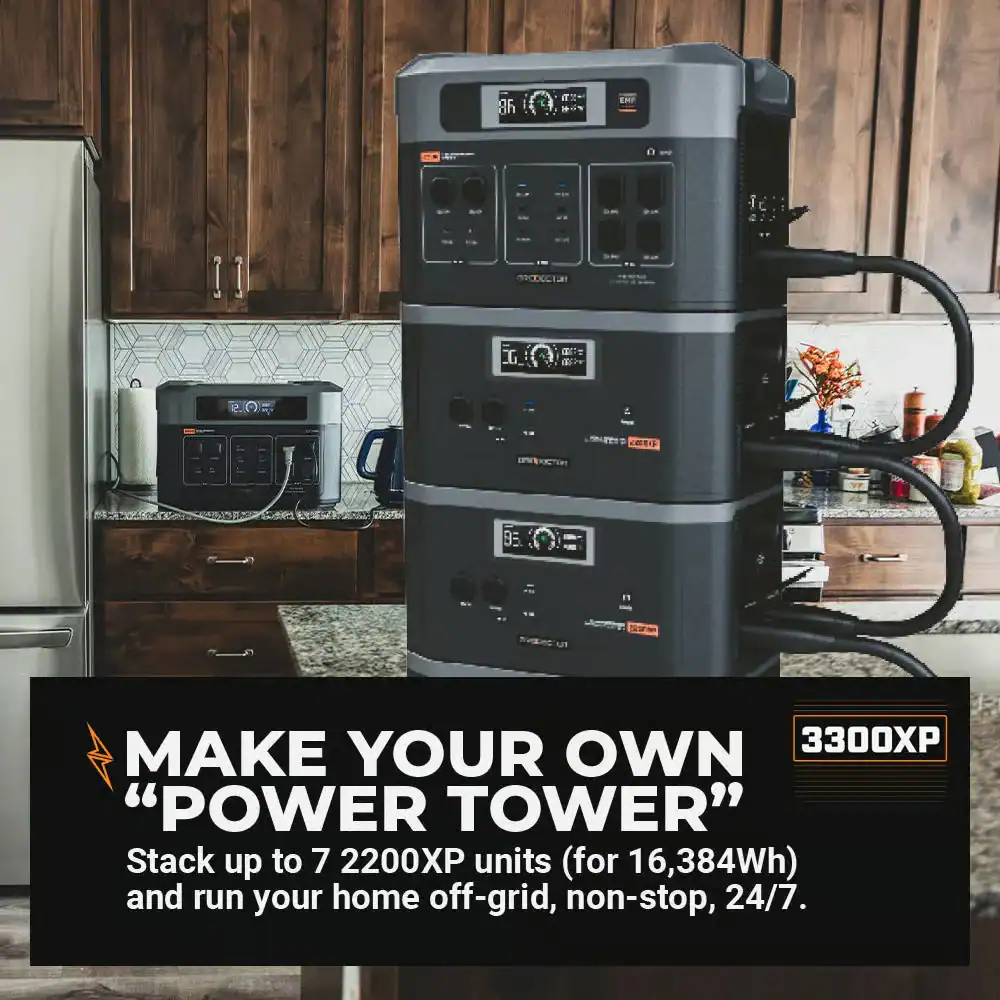 3. Portable power station with multiple outlets and display in a modern kitchen setting, ideal for off-grid energy solutions and backup power during emergencies.