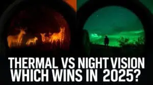 Thermal vs night vision comparison of wildlife and outdoor scenes for adventure travel enthusiasts.