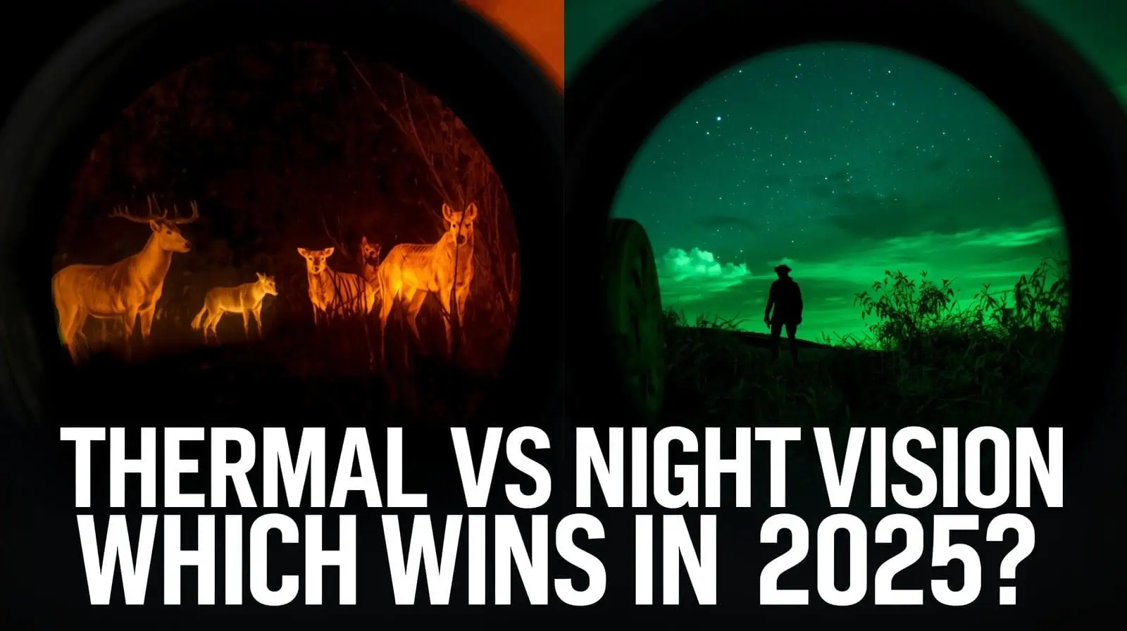 Thermal vs night vision comparison of wildlife and outdoor scenes for adventure travel enthusiasts.