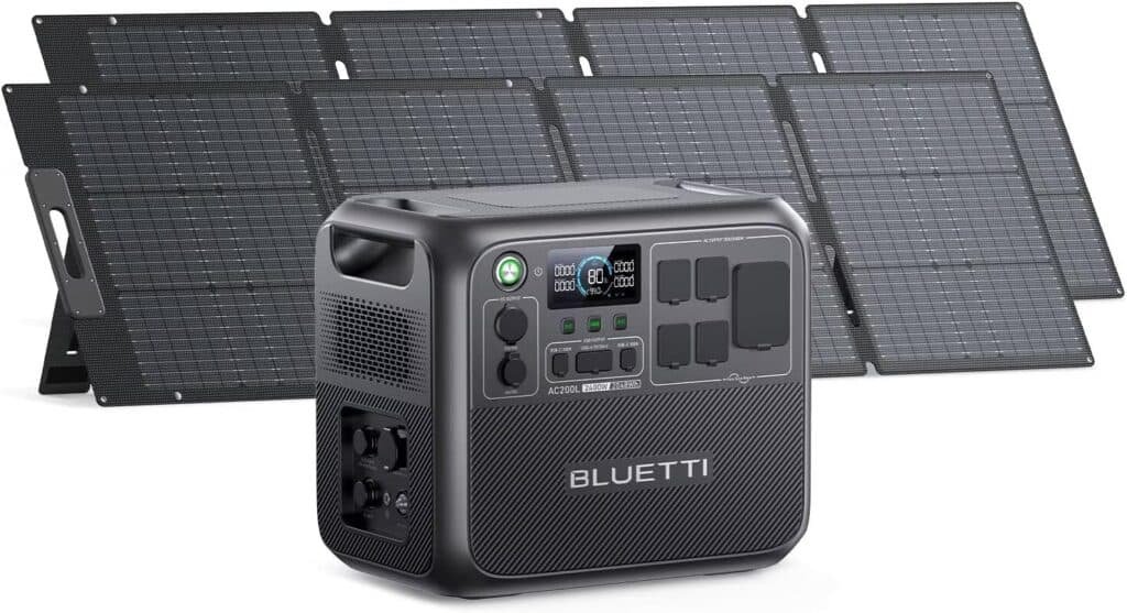 Portable solar power station with foldable solar panels for outdoor camping, survival, and off-grid energy solutions. Ideal for emergency backup and renewable energy enthusiasts.