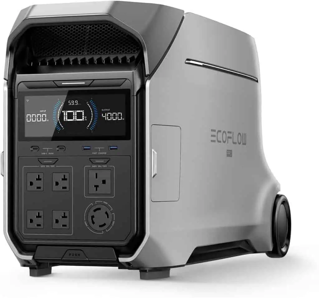 High-capacity portable EcoFlow power station for outdoor adventures, camping, and off-grid energy solutions, featuring multiple outlets and fast charging technology.