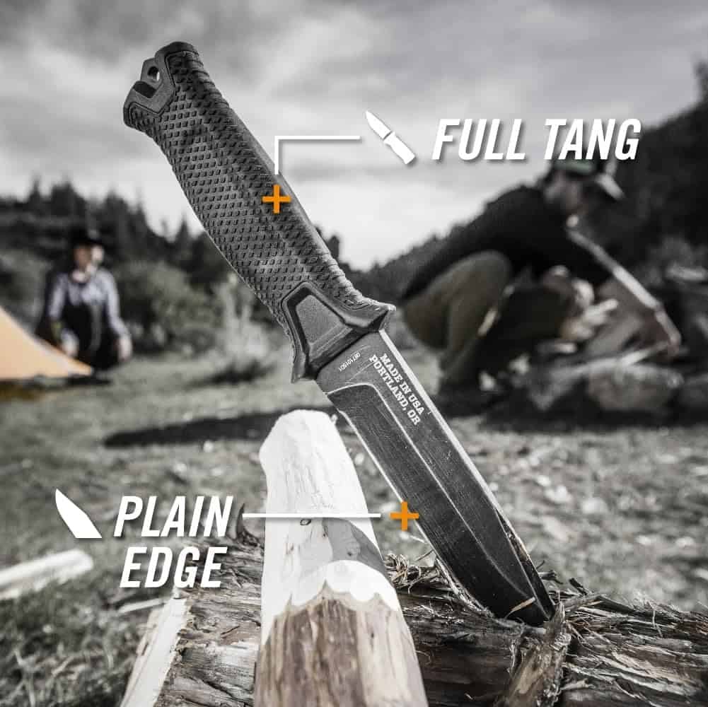 High-quality outdoor survival knife with full tang construction and plain edge, ideal for camping, hiking, and bushcraft adventures. Perfect for durable outdoor tools and wilderness exploration.