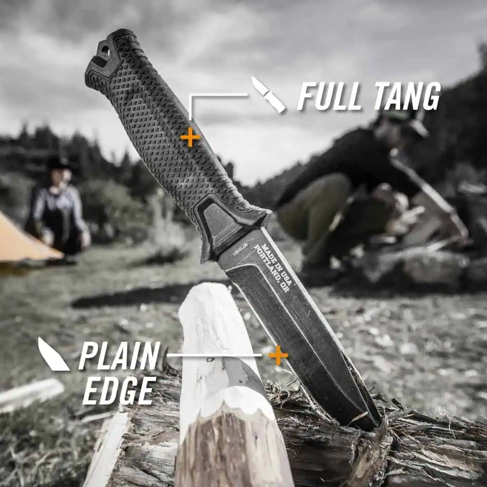 High-quality outdoor survival knife with full tang construction and plain edge, ideal for camping, hiking, and bushcraft adventures. Perfect for durable outdoor tools and wilderness exploration.