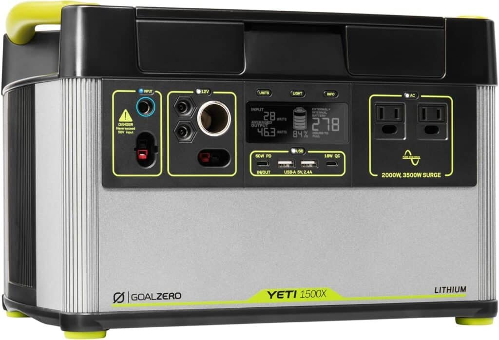 High-capacity portable power station with multi-USB ports, AC outlets, and digital display for outdoor charging and emergency backup. Ideal for camping, RV, and off-grid adventures.