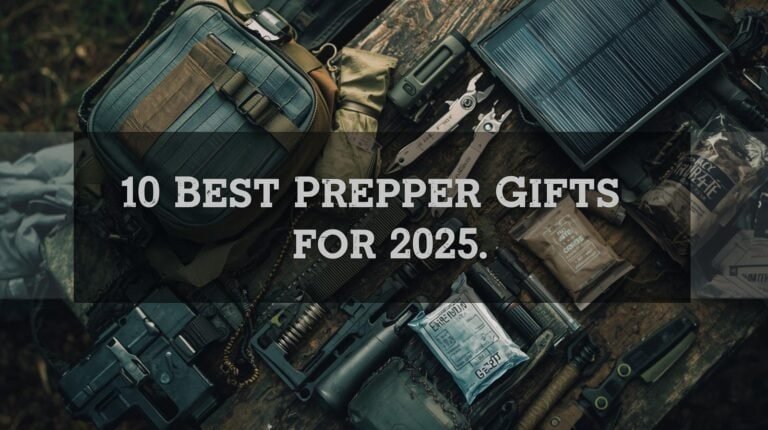 Survival gear and prepper supplies displayed with tactical equipment, emergency kits, and outdoor tools for adventurers and preppers.