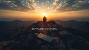 Vast mountain landscape at sunset with a person sitting on a rocky peak, symbolizing adventure and discipline, perfect for adventure travel and outdoor exploration content.