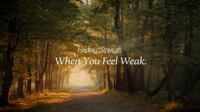 Peaceful forest trail during sunrise with sunlight filtering through autumn-colored trees, inspiring resilience and inner strength in nature's calming landscape.