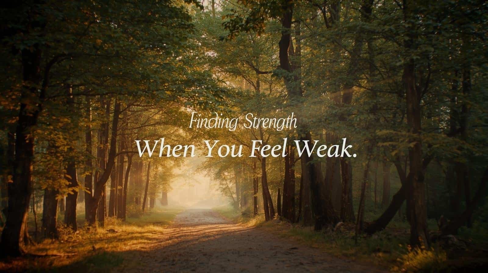 Peaceful forest trail during sunrise with sunlight filtering through autumn-colored trees, inspiring resilience and inner strength in nature's calming landscape.