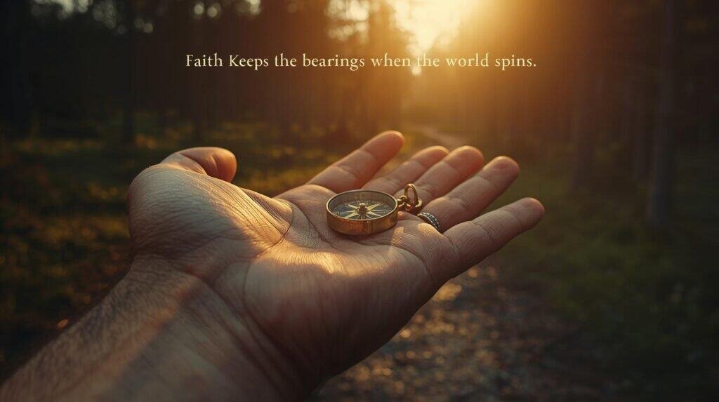 Hand holding compass in sunlight, representing faith and direction.