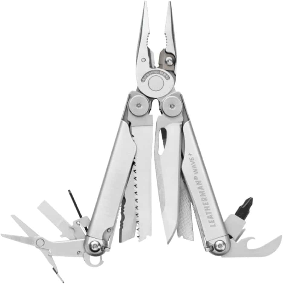 Versatile stainless steel multi-tool with pliers, screwdrivers, and knife for outdoor adventures and camping. Compact, durable, and lightweight for on-the-go use.