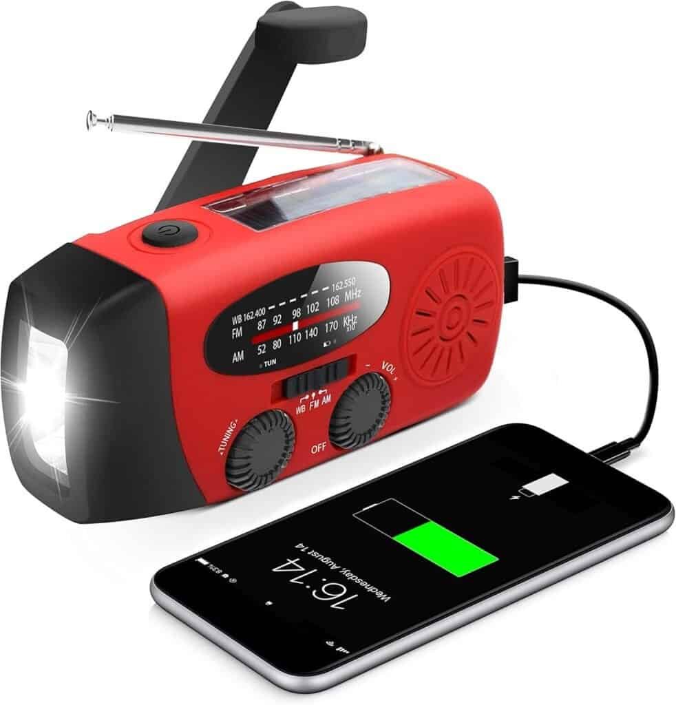 RunningSnail Emergency Hand Crank Radio With LED Flashlight For Emergency, AM/FM NOAA Portable Weather Radio With 2000mAh Power Bank Phone Charger, USB