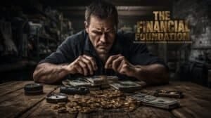 Cash-stacked-with-money-and-coins-in-dark-warehouse.