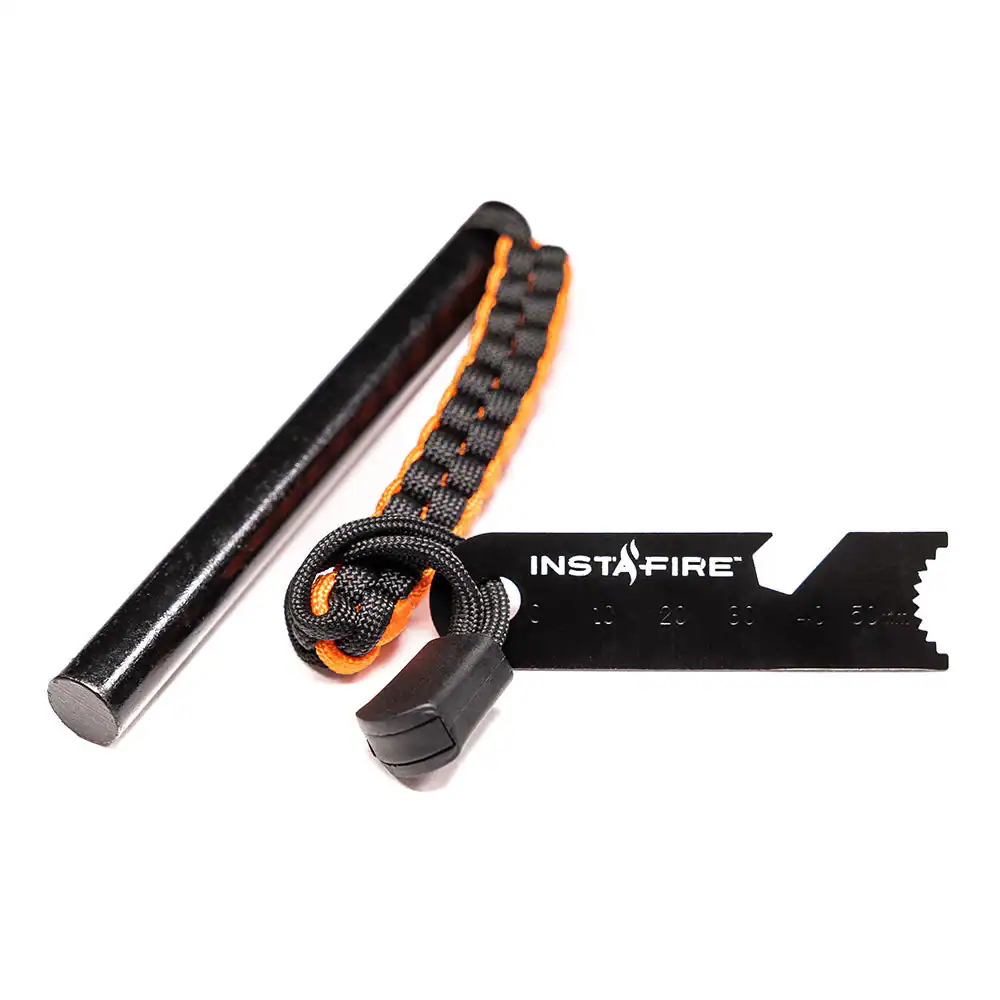 Extra thick! Measures 1/2 an inch in diameter and 5 inches long.
Creates a spark even when wet.
Produces bigger, hotter sparks up to 5,000° F!
Resistant to wind, the elements, and altitude.
Durable paracord included for convenience and bushcraft.
Perfect for weekend adventurers and survival prep enthusiasts.