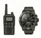 Close-up of a handheld radio and a rugged outdoor watch, emphasizing communication gear and adventure accessories for outdoor explorers.