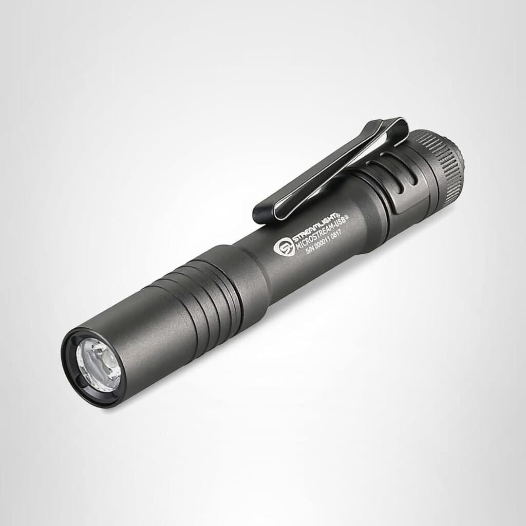 Streamlight 66604 MicroStream USB 250-Lumen 1150-Candela EDC Ultra-Compact Flashlight with Rechargeable Battery, Easy-Open Box, Black