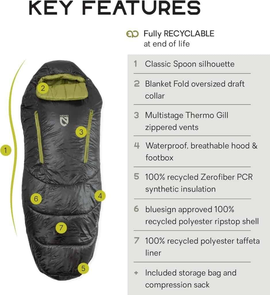 Sleeping bag with eco-friendly features