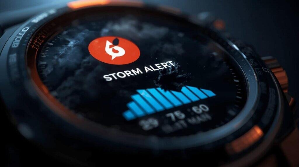 Smartwatch displaying storm alert notification