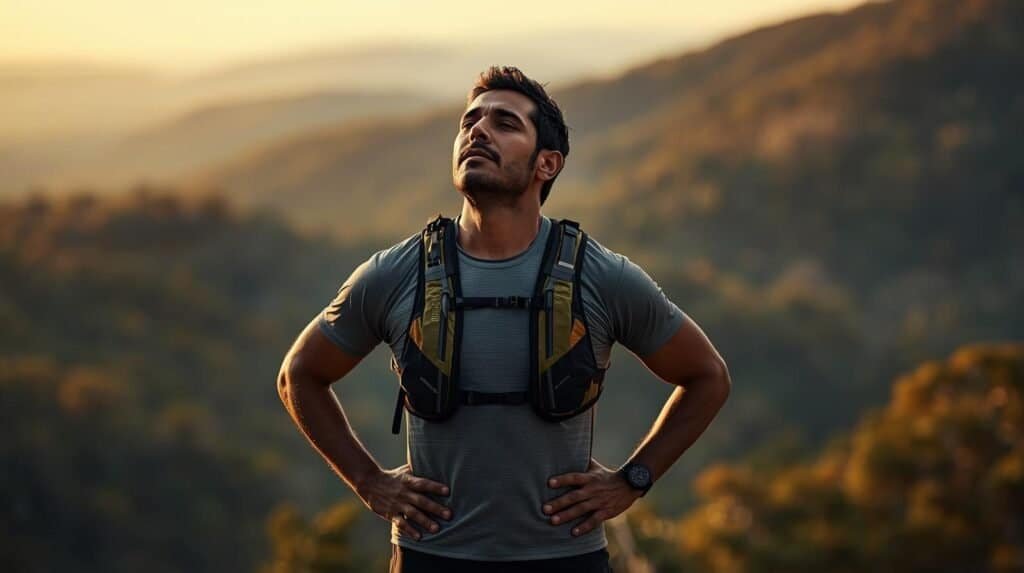 Hiker enjoying a scenic mountain view.