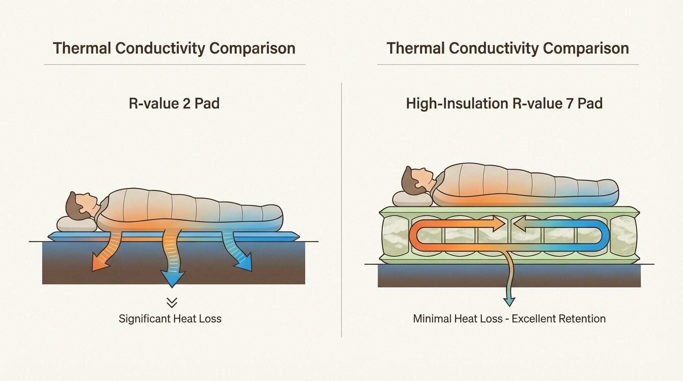 Choosing the correct R-value prevents the ground from stripping away your body heat during cold nights.