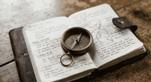 Explore faith and navigation with this open Bible and compass, symbolizing spiritual guidance and life's journey. Perfect for faith-based travel or spiritual exploration content.