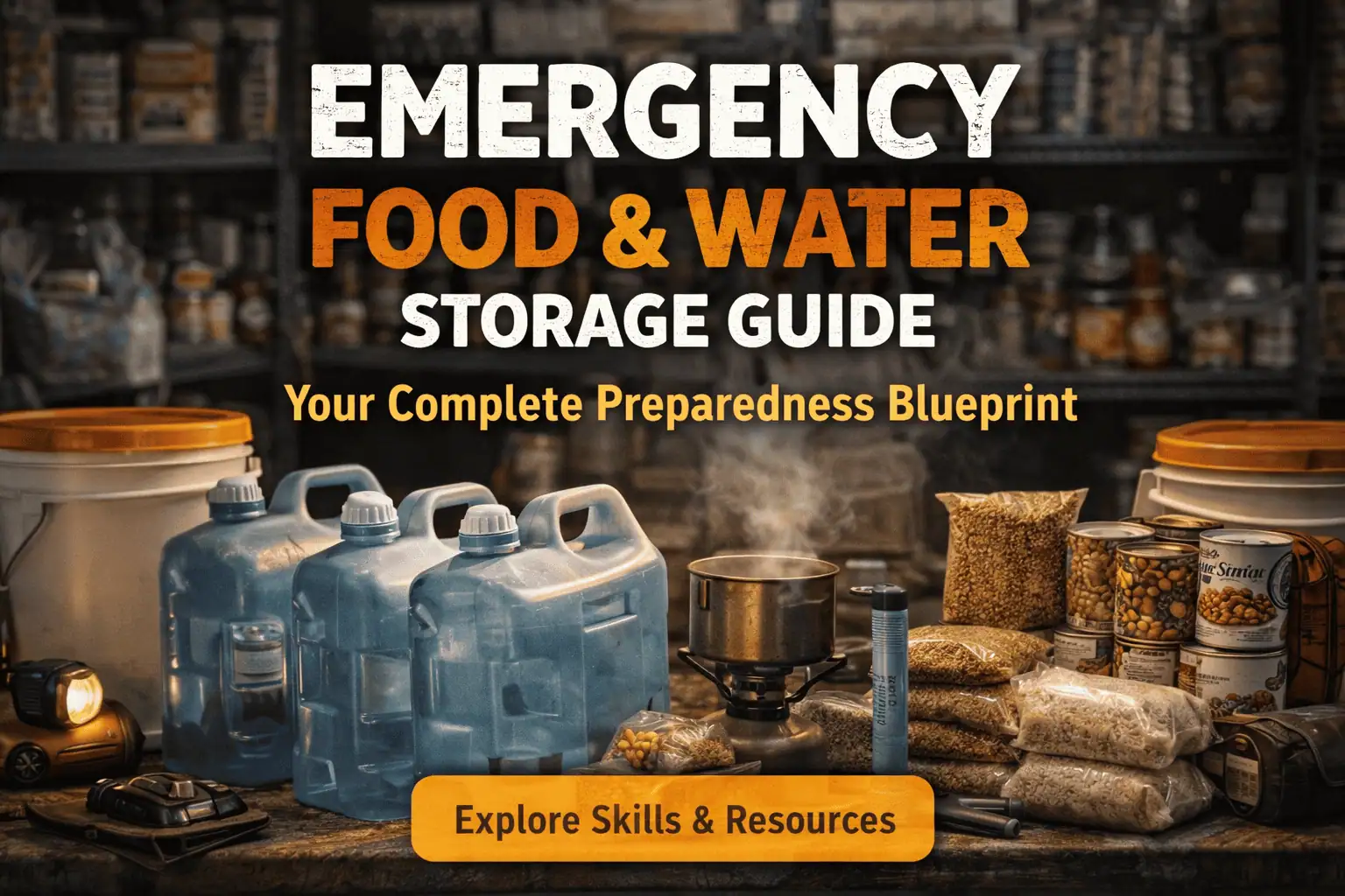 Comprehensive guide to emergency food and water storage solutions for preparedness and survival planning.
