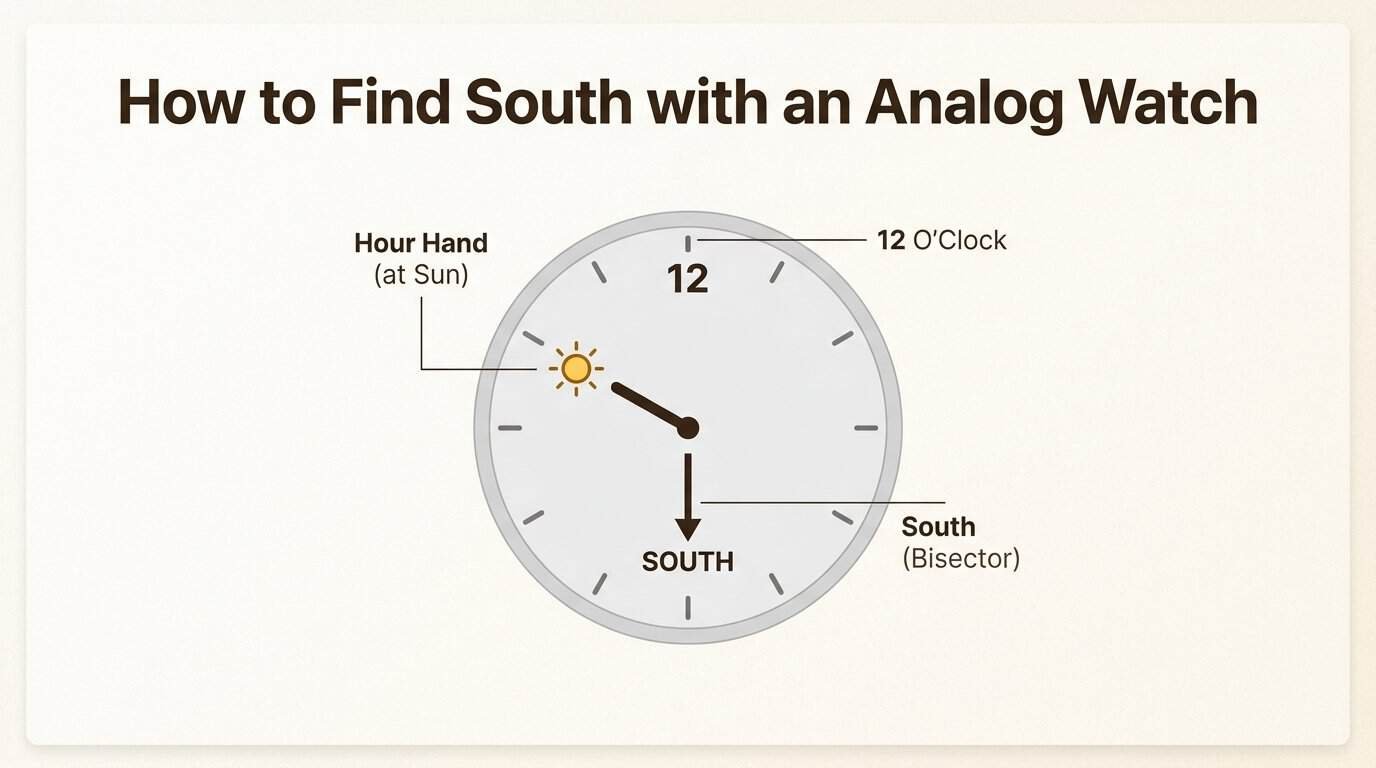 Learn the essential sun compass trick to find South using any analog watch, providing a crucial backup when electronic navigation fails.