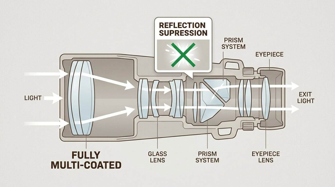 High-quality lens coatings maximize light for clear vision and suppress reflections, preventing your position from being revealed.