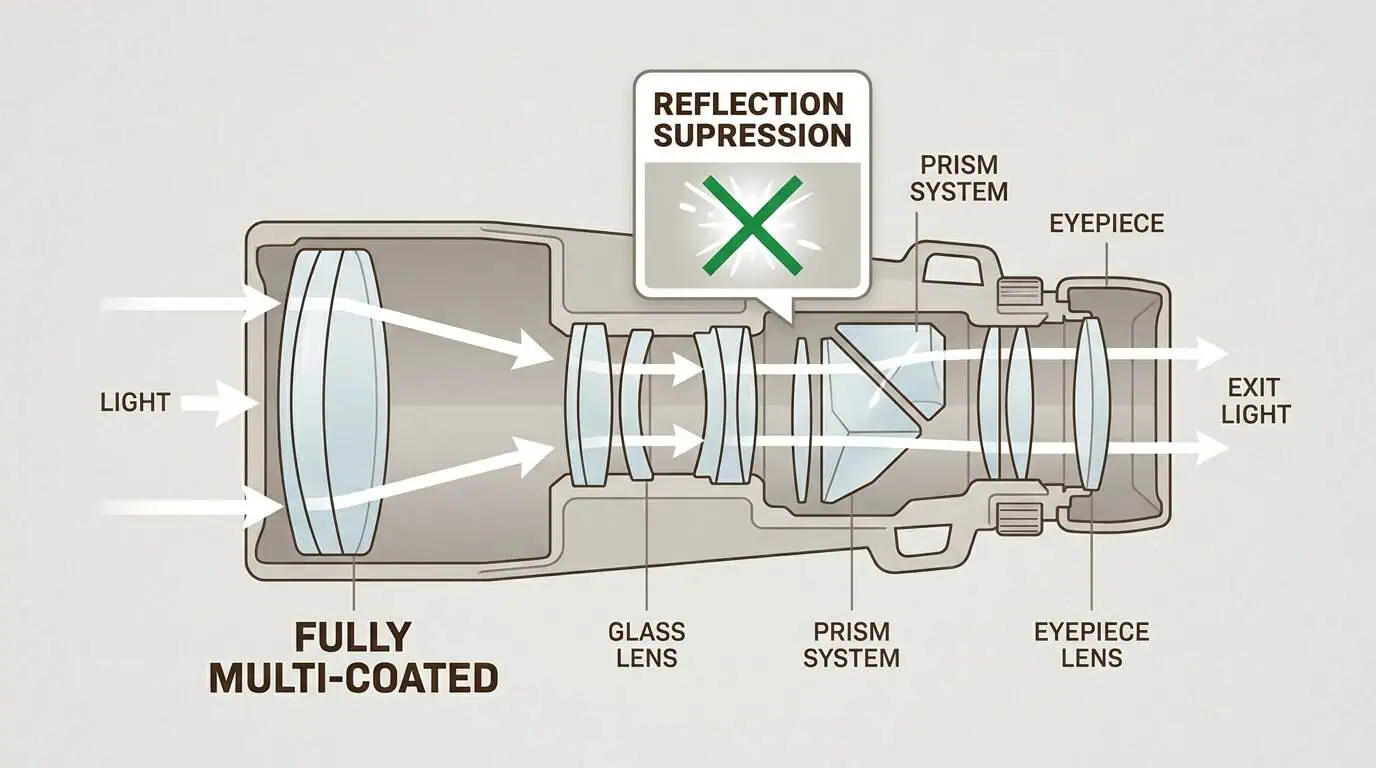 High-quality lens coatings maximize light for clear vision and suppress reflections, preventing your position from being revealed.