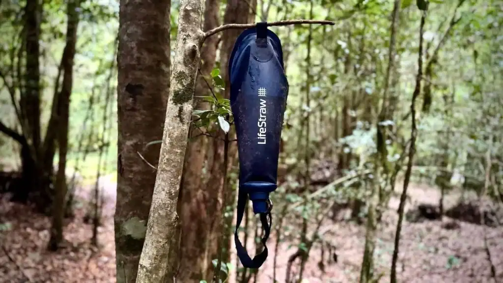 Lifestraw hanging from a tree