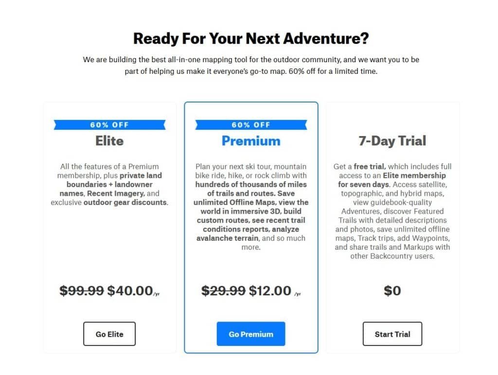 Outdoor mapping subscription pricing details