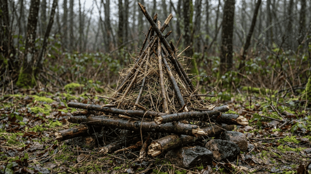 Teepee structure made of sticks