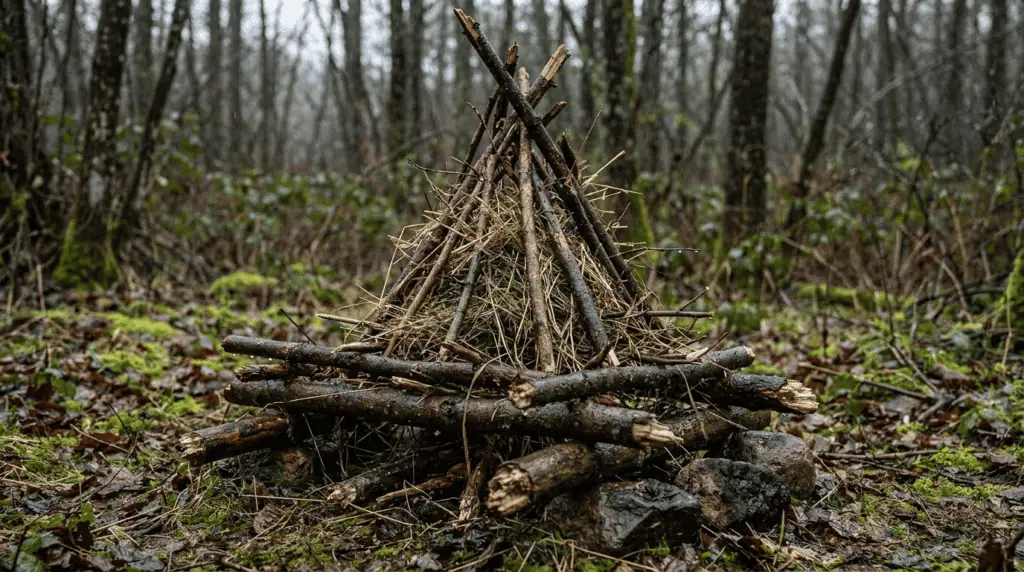 Teepee structure made of sticks